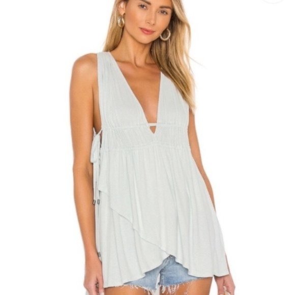 Free People Tops - NWT FREE PEOPLE Aries Plunge Neck Tank Top Blue